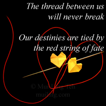 miniature origami hearts with a red string and a sewing needle